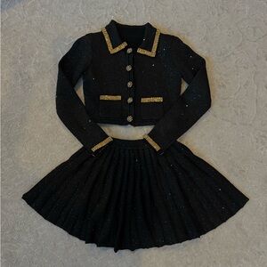 Elegant Black and Gold A-Line Skirt Set